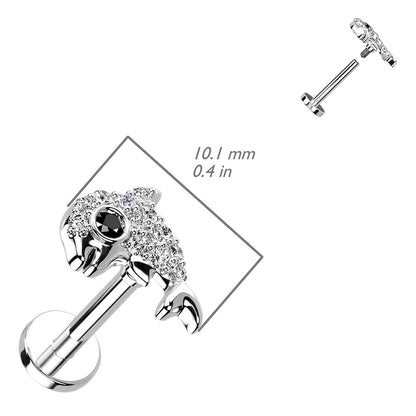 CZ Crystal Paved Dolphin Internally Threaded Stud - 316L Stainless Steel