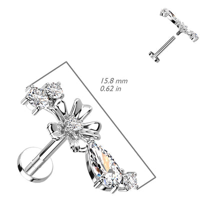 CZ Crystal Flower and Vine Top Internally Threaded Stud - 316L Stainless Steel