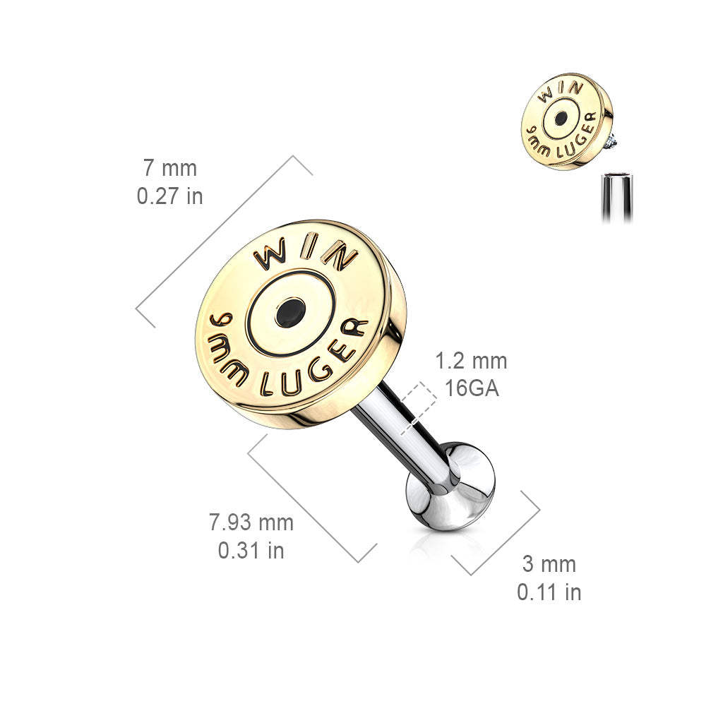 Internally Threaded Bullet Back Casing Labret Monroe Cartilage Ear Stud - Stainless Steel