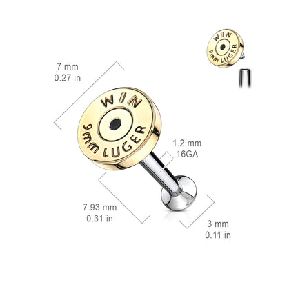 Internally Threaded Bullet Back Casing Labret Monroe Cartilage Ear Stud - Stainless Steel