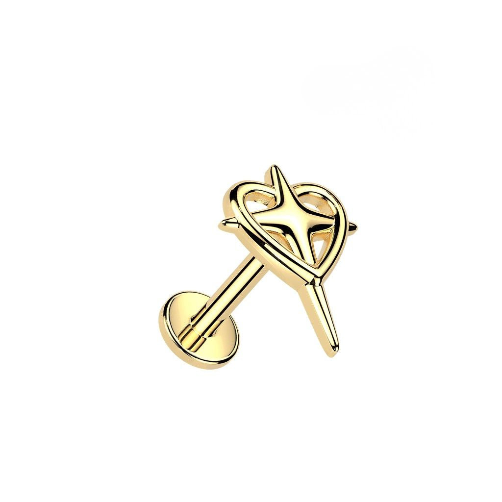 Internally Threaded Heart with Cross Flat Back Stud - 316L Stainless Steel