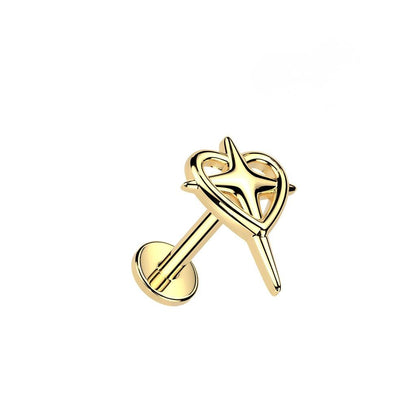 Internally Threaded Heart with Cross Flat Back Stud - 316L Stainless Steel