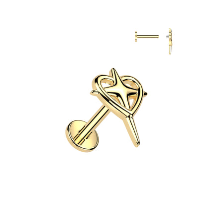 Internally Threaded Heart with Cross Flat Back Stud - 316L Stainless Steel