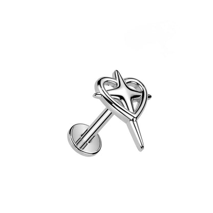 Internally Threaded Heart with Cross Flat Back Stud - 316L Stainless Steel