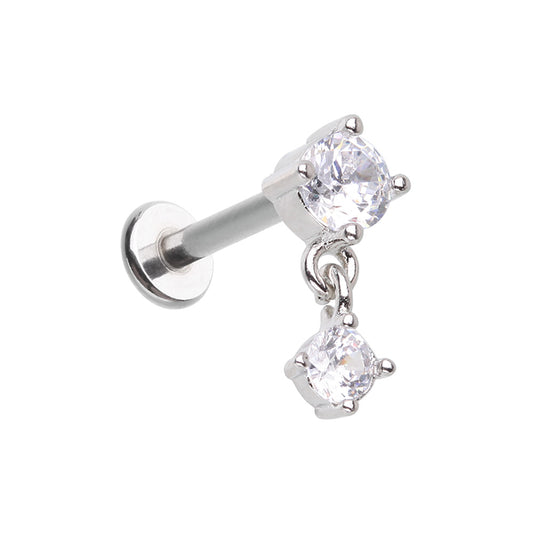 CZ Crystal with Dangling Gem Flat Back Stud - 316L Stainless Steel