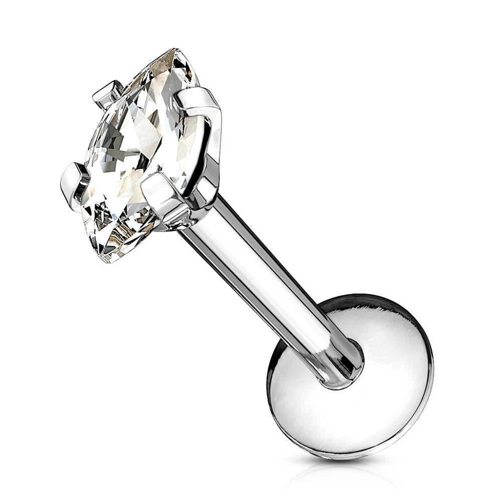 Internally Threaded CZ Crystal Marquise Labret Stud - Stainless Steel