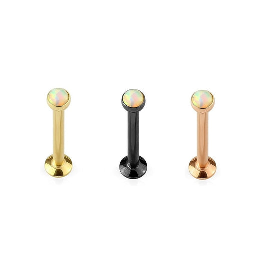Set of 3 White Opal Flat Disc Top Internally Threaded White Synthetic Opal Studs - Stainless Steel