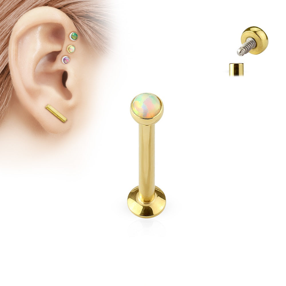 Internally Threaded White Synthetic Opal Lip Cartilage Ear Stud - 316L Surgical Steel