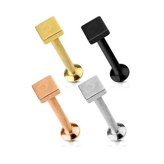 Set of 4 Tiny Square Top Internally Threaded Flat Back Labret Studs - Stainless Steel