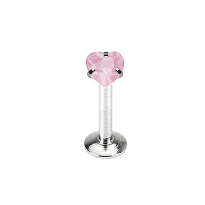 Internally Threaded CZ Crystal Heart Top Flat Back Labret Stud - 316L Stainless Steel