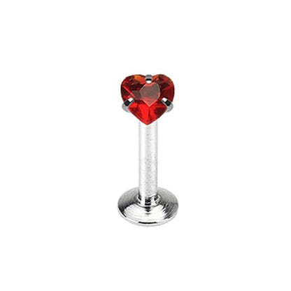 Internally Threaded CZ Crystal Heart Top Flat Back Labret Stud - 316L Stainless Steel