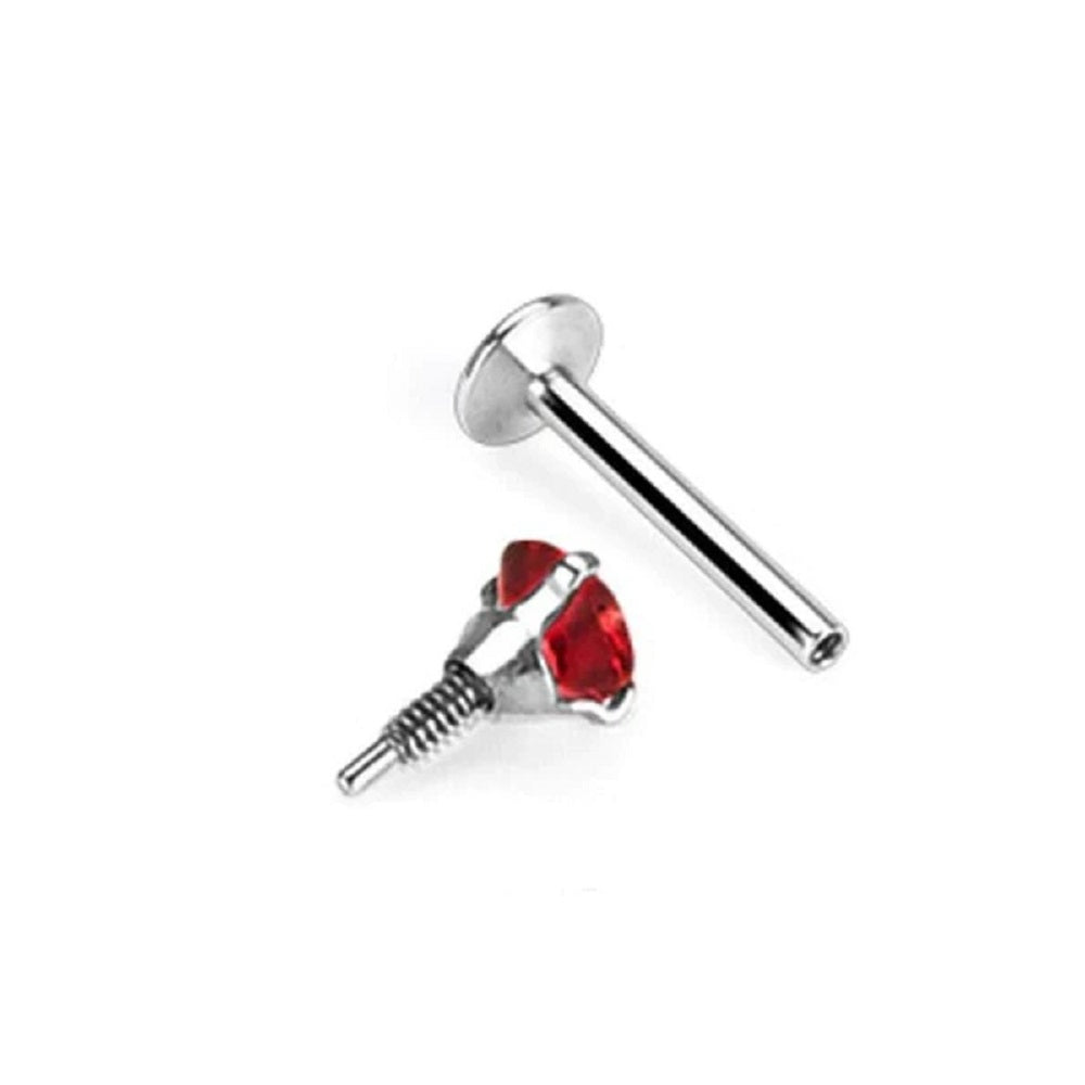 Internally Threaded CZ Crystal Heart Top Flat Back Labret Stud - 316L Stainless Steel