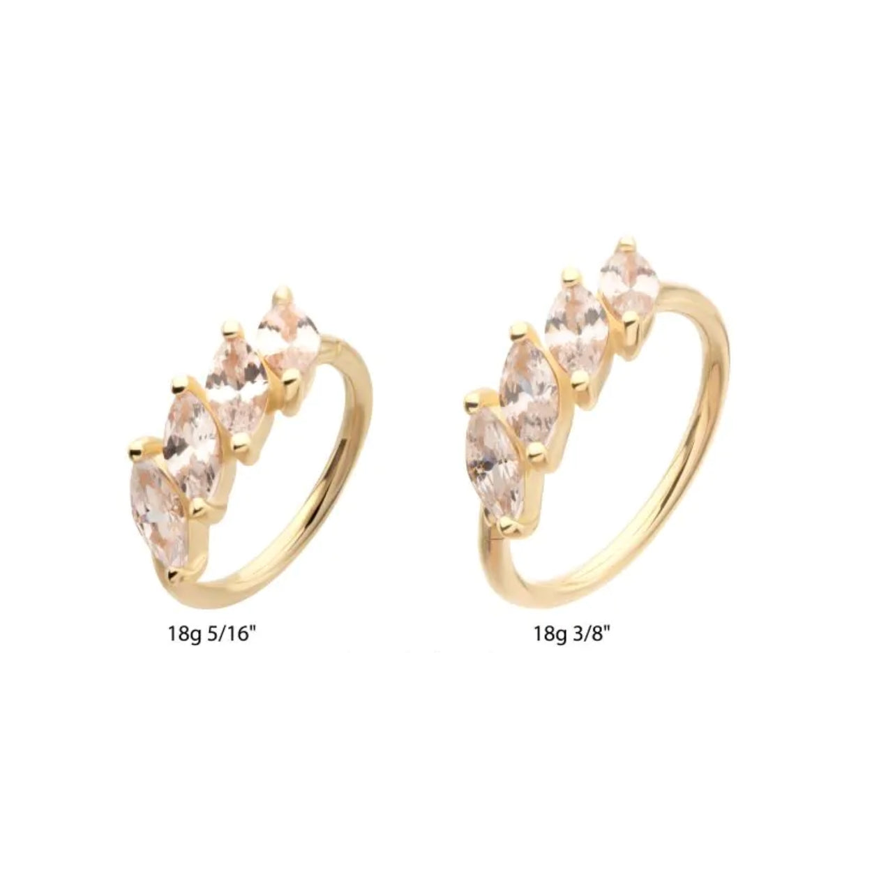 Marquise Staggered CZ Cluster Side Facing Hinged Segment Clicker - 14kt Gold