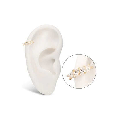 Marquise Staggered CZ Cluster Side Facing Hinged Segment Clicker - 14kt Gold