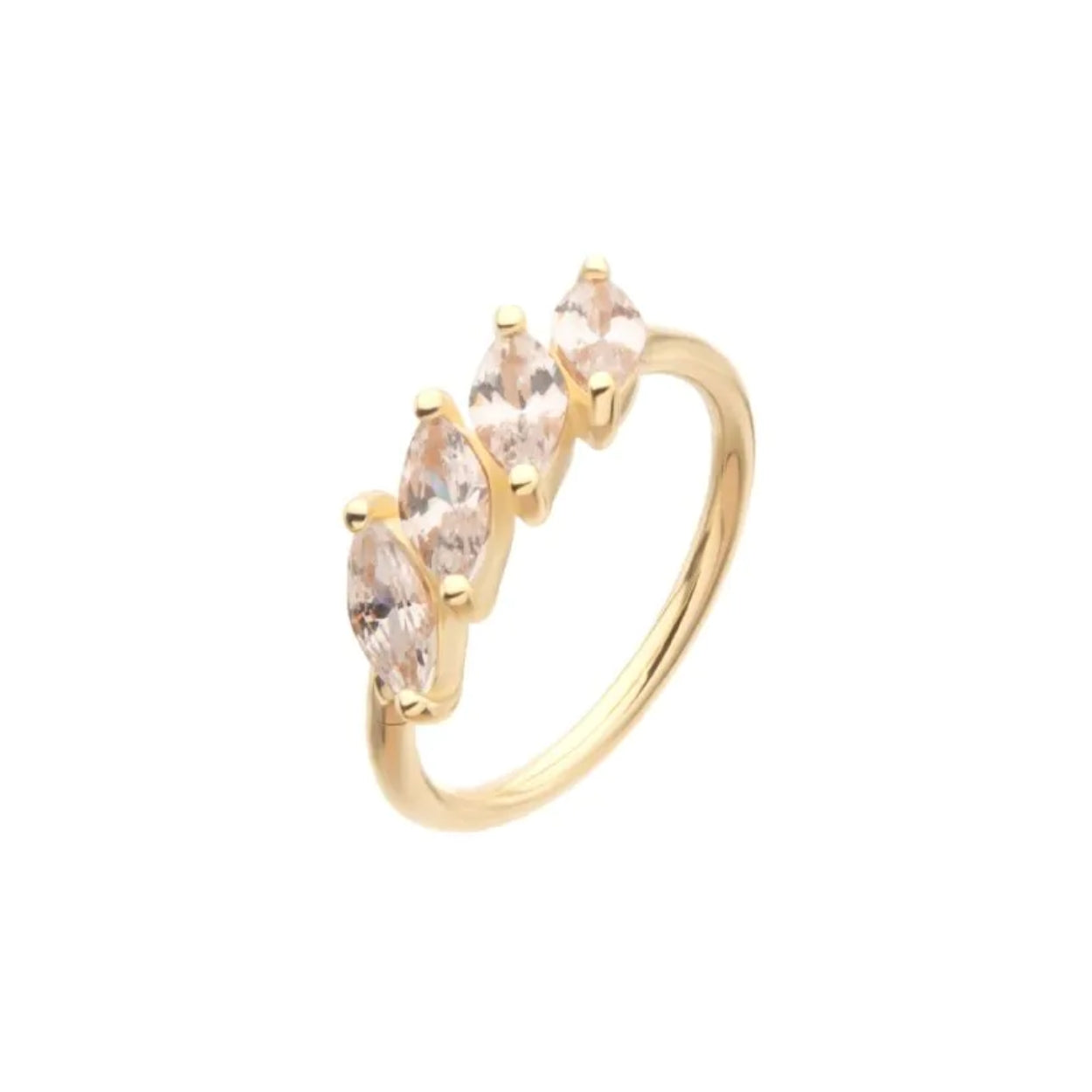 Marquise Staggered CZ Cluster Side Facing Hinged Segment Clicker - 14kt Gold