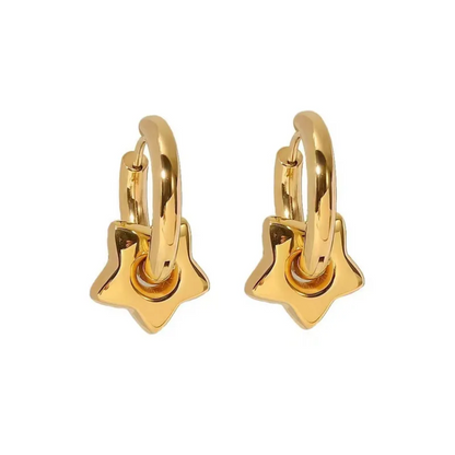 Mini Puffy Star Huggie Hoop Earrings - Pair - Stainless Steel