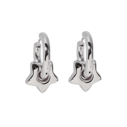 Mini Puffy Star Huggie Hoop Earrings - Pair - Stainless Steel