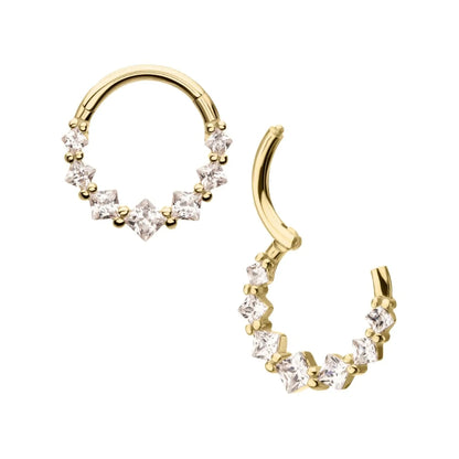 Multi Prong-Set CZ Crystal Lined Hinged Segment Clicker Ring - 14kt Gold