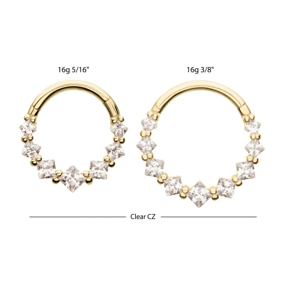 Multi Prong-Set CZ Crystal Lined Hinged Segment Clicker Ring - 14kt Gold