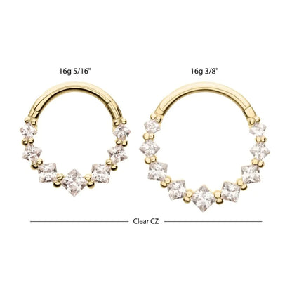 Multi Prong-Set CZ Crystal Lined Hinged Segment Clicker Ring - 14kt Gold