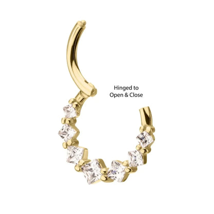 Multi Prong-Set CZ Crystal Lined Hinged Segment Clicker Ring - 14kt Gold