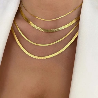 Herringbone Flat Snake Chain Necklace - Stainless Steel