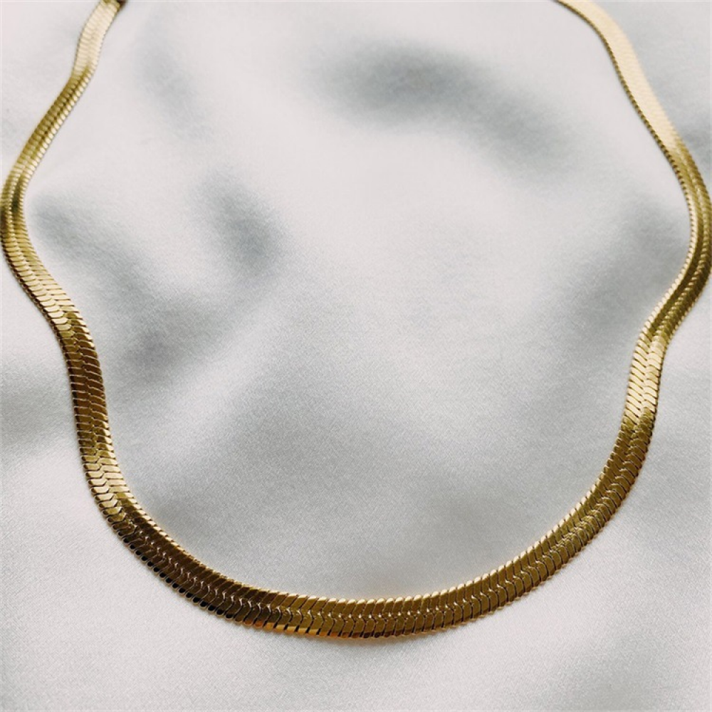 Herringbone Flat Snake Chain Necklace - Stainless Steel