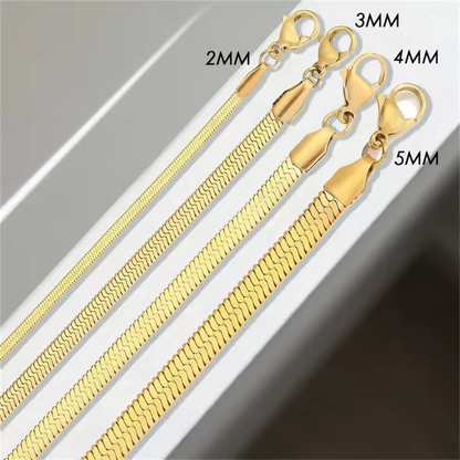 Herringbone Flat Snake Chain Necklace - Stainless Steel