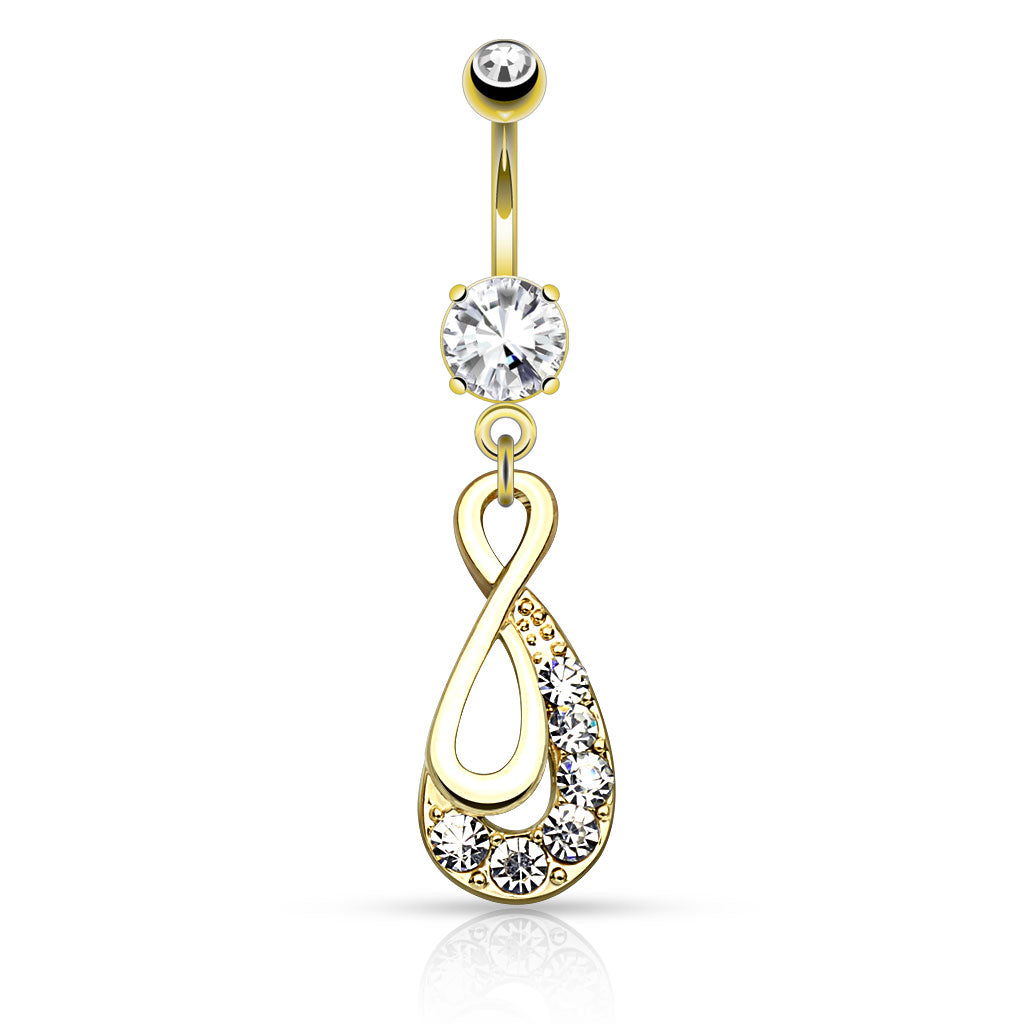 Paved Crystal Infinity Drop Dangling Belly Button Ring - 316L Stainless Steel