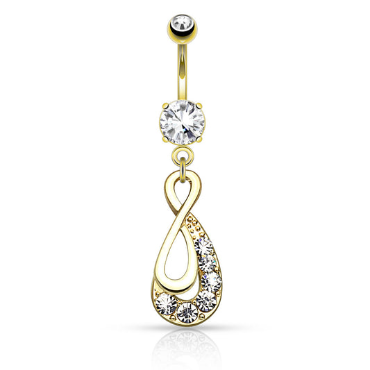 Paved Crystal Infinity Drop Dangling Belly Button Ring - 316L Stainless Steel