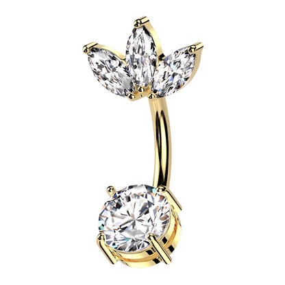 CZ Crystal Marquise Fan Top Belly Button Ring - 316L Stainless Steel