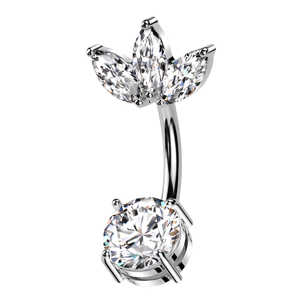 CZ Crystal Marquise Fan Top Belly Button Ring - 316L Stainless Steel