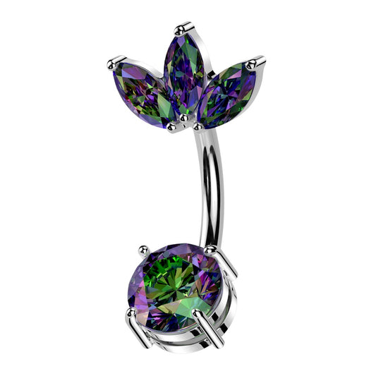 CZ Crystal Marquise Fan Top Belly Button Ring - 316L Stainless Steel