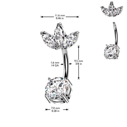 CZ Crystal Marquise Fan Top Belly Button Ring - 316L Stainless Steel