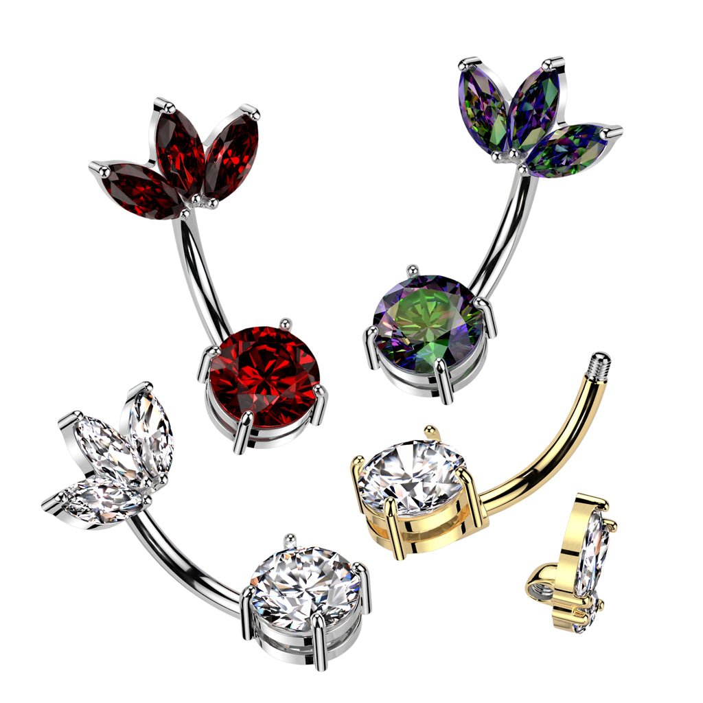 CZ Crystal Marquise Fan Top Belly Button Ring - 316L Stainless Steel