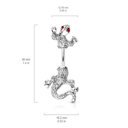 Gemmed Lizard Chameleon Gecko In and Out Belly Button Ring
 - 316L Surgical Steel