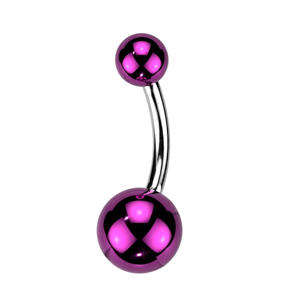 Glass Coated Acrylic Ball Ends Belly Button Ring - 316L Stainless Steel