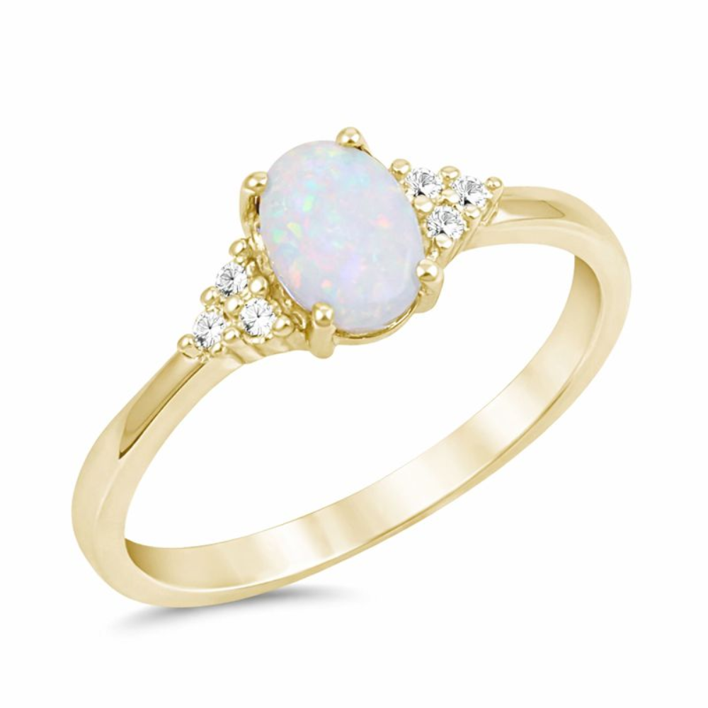CZ Crystal White Oval Simulated Opal Ring - Gold Plated 925 Sterling Silver