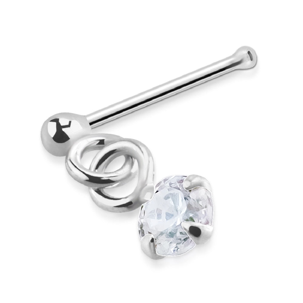 CZ Crystal Dangling Gem Nose Bone Stud - 925 Sterling Silver