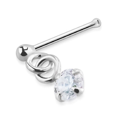 CZ Crystal Dangling Gem Nose Bone Stud - 925 Sterling Silver