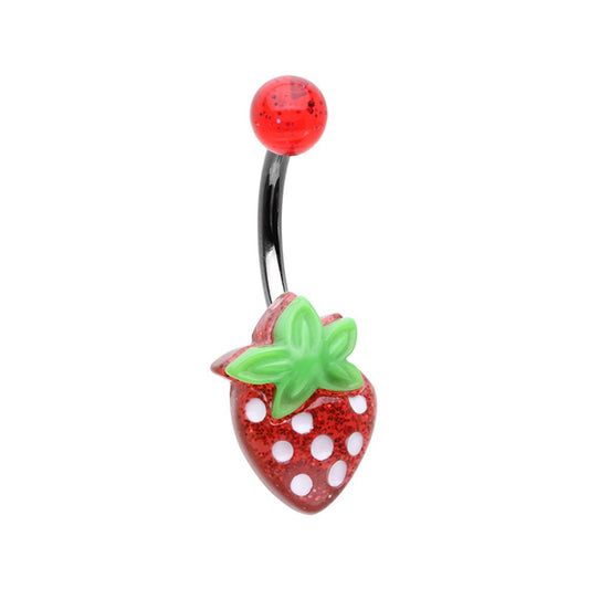 Glittering Strawberry Belly Button Ring - Stainless Steel