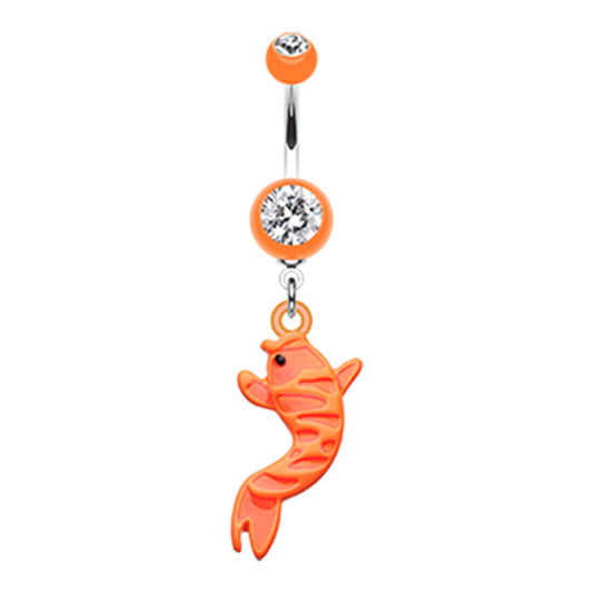 Orange Koi Fish Dangling Belly Button Ring - Stainless Steel