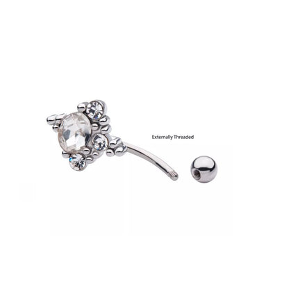 Clustered CZ Crystals and Beads Fixed Belly Button Ring - 316L Stainless Steel