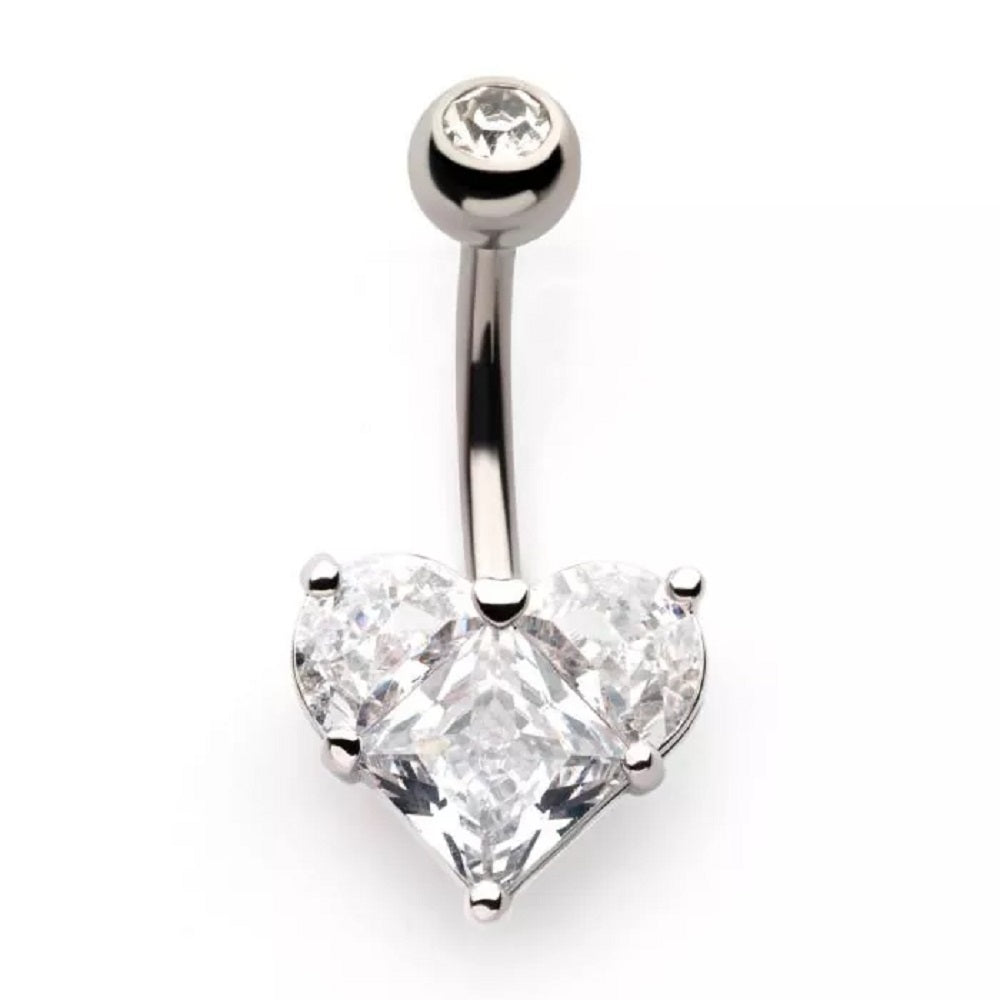 CZ Crystal Heart Shaped Belly Button Ring - 316L Stainless Steel