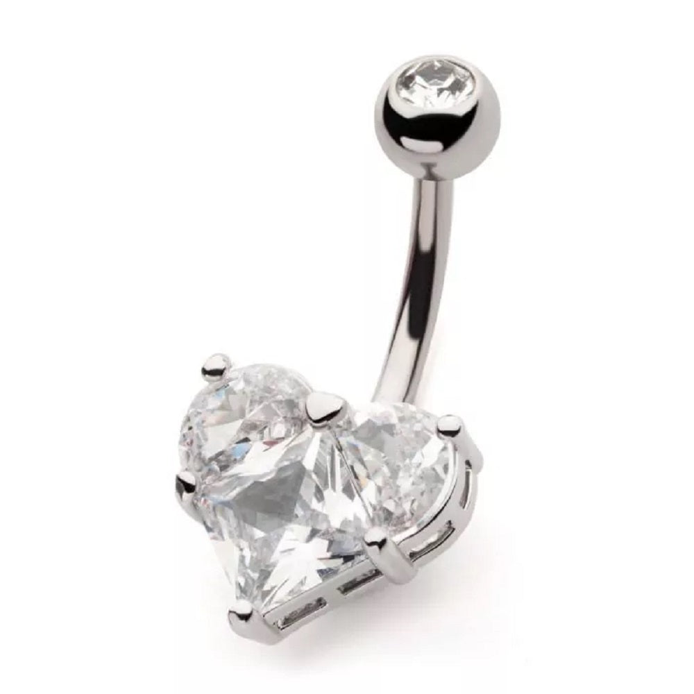 CZ Crystal Heart Shaped Belly Button Ring - 316L Stainless Steel