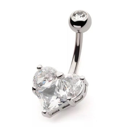 CZ Crystal Heart Shaped Belly Button Ring - 316L Stainless Steel