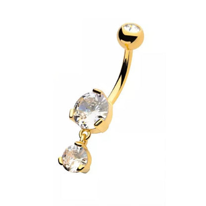 Prong Set CZ Crystal with Dangling Gem Belly Button Ring - 316L Stainless Steel