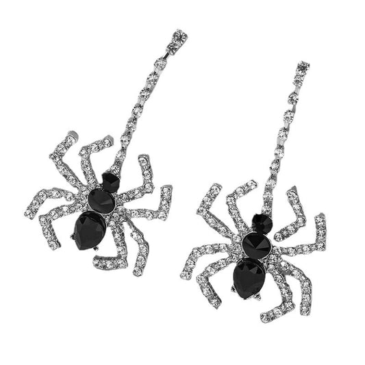 Crystal Spider Statement Dangling Earrings - Pair