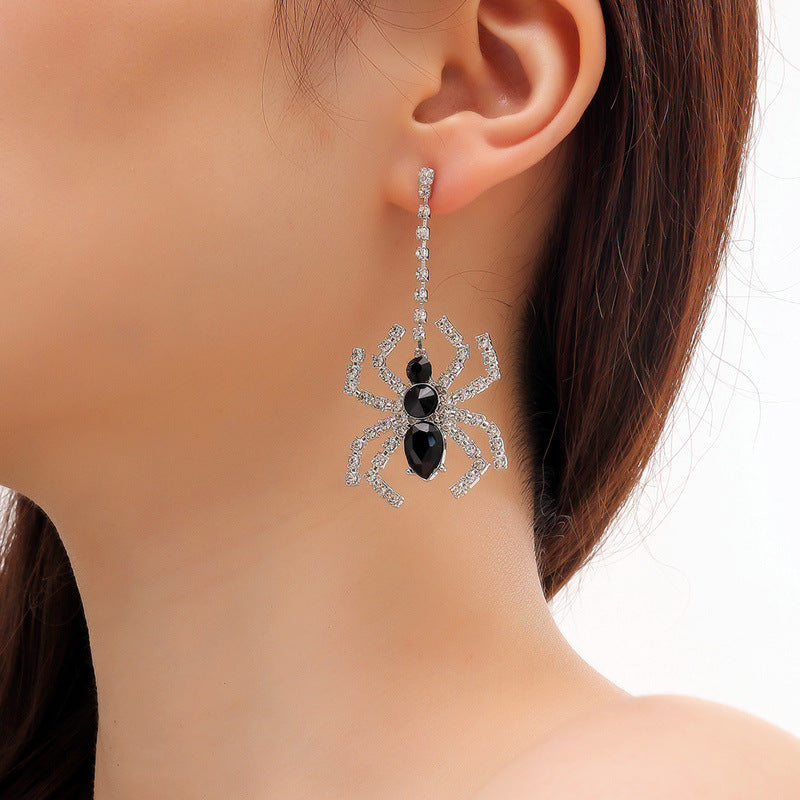 Crystal Spider Statement Dangling Earrings - Pair