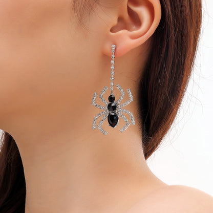 Crystal Spider Statement Dangling Earrings - Pair